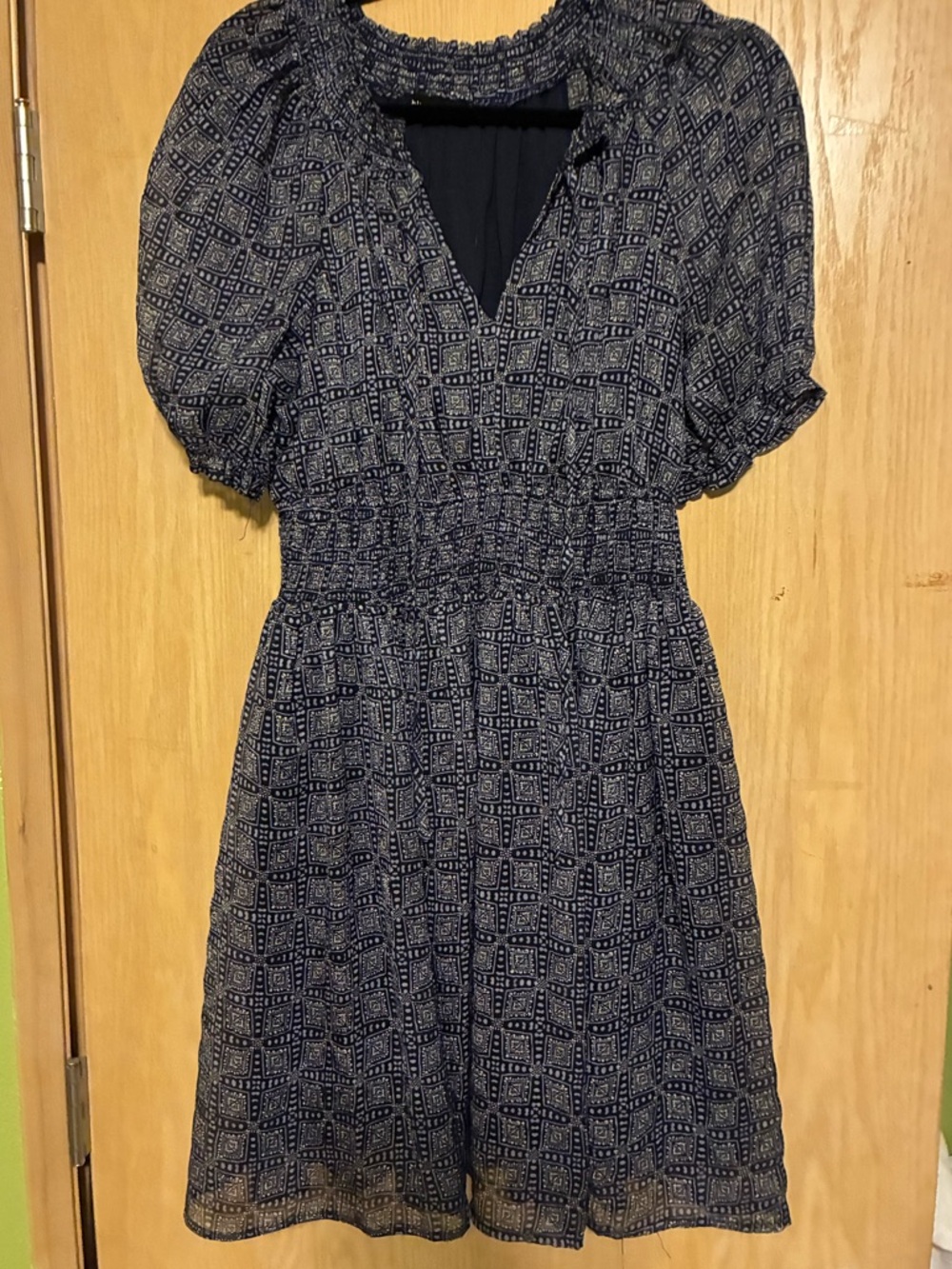 Blu Pepper Navy Printed Mini Dress with Puff Sleeves